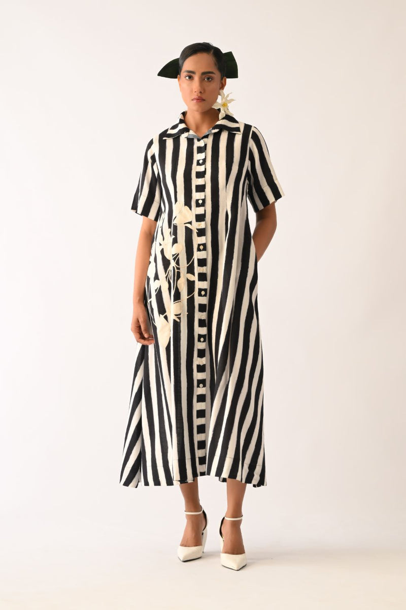 Revolt B&W Full Placket Appliqué Dress cotton dress by O'Frida in black & white for women Worldwide