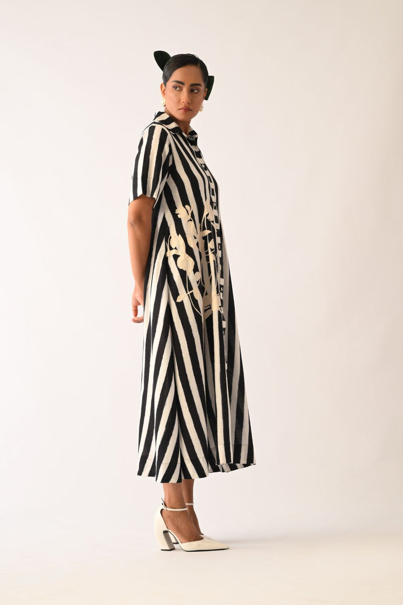 Revolt B&W Full Placket Appliqué Dress cotton dress by O'Frida in black & white for women Worldwide