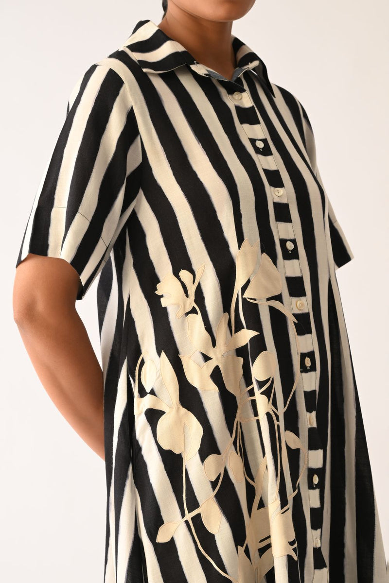 Revolt B&W Full Placket Appliqué Dress cotton dress by O'Frida in black & white for women Worldwide