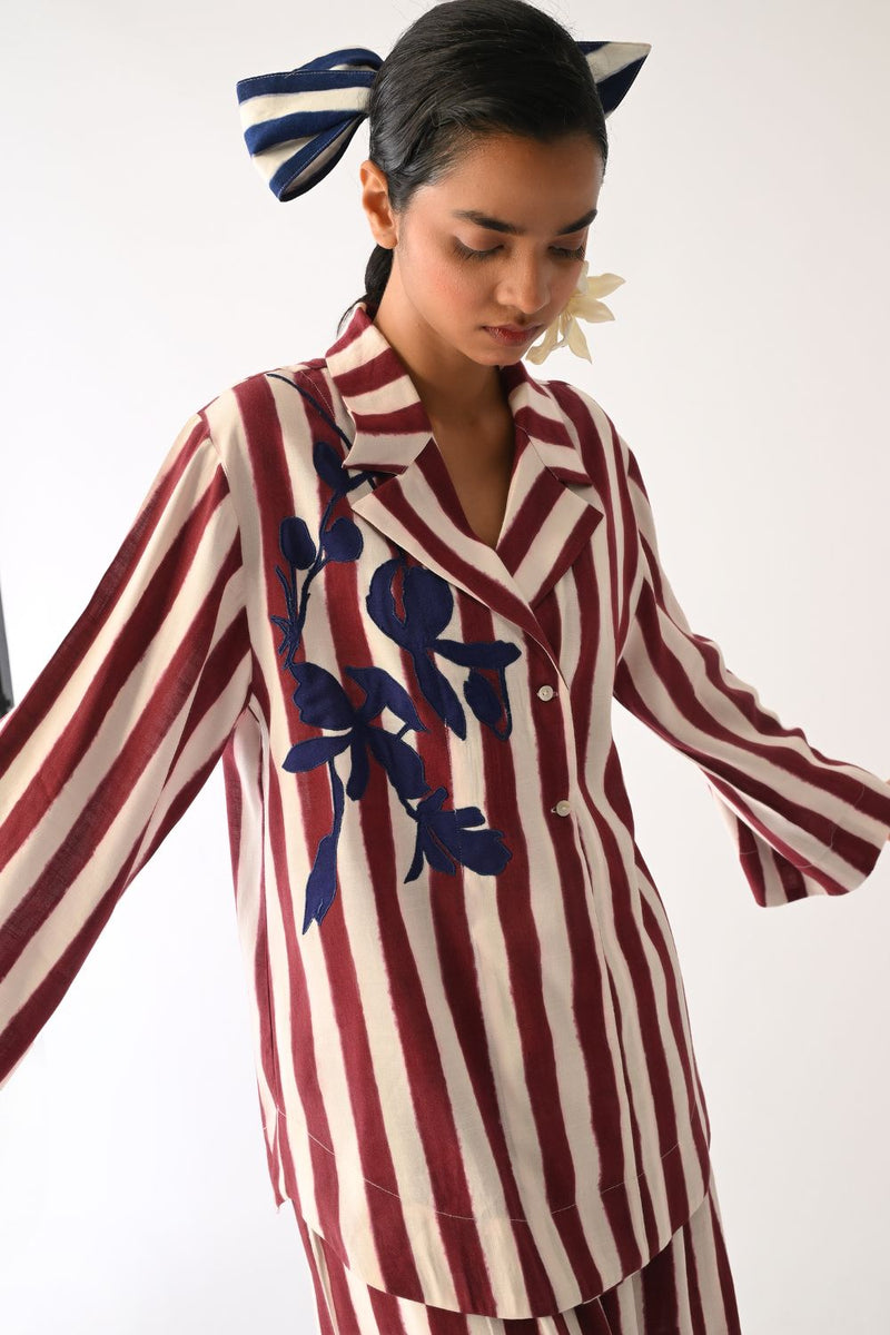 Revolt Bric Psyflora Appliqué Shirt cotton top/shirt by O'Frida in red & white for women Worldwide