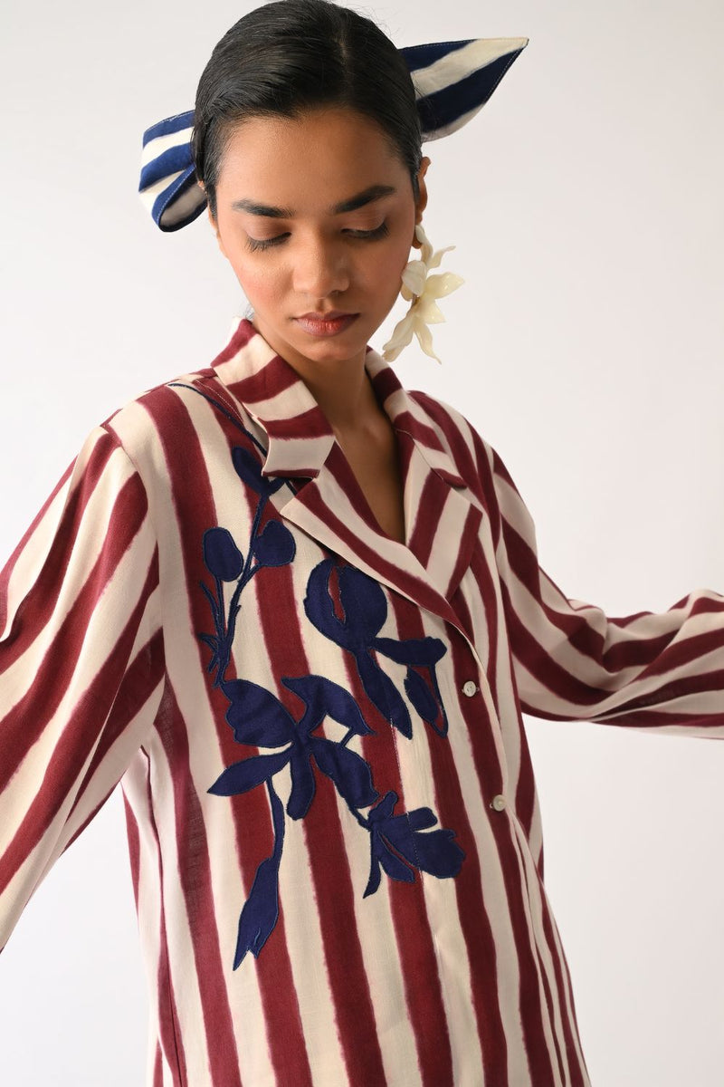 Revolt Bric Psyflora Appliqué Shirt cotton top/shirt by O'Frida in red & white for women Worldwide