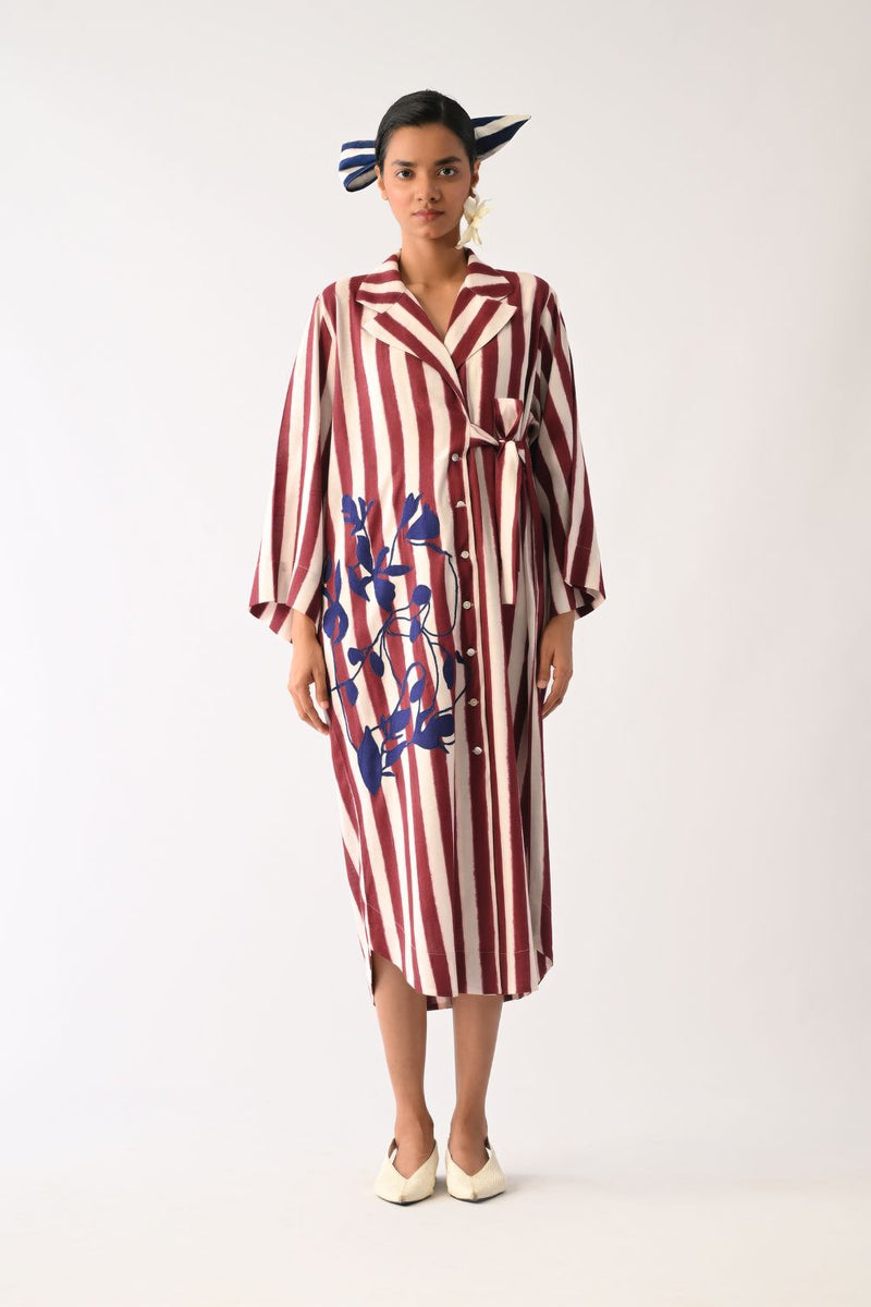 Revolt Bric Wrap Appliqué Dress cotton dress by O'Frida in red & white for women Worldwide