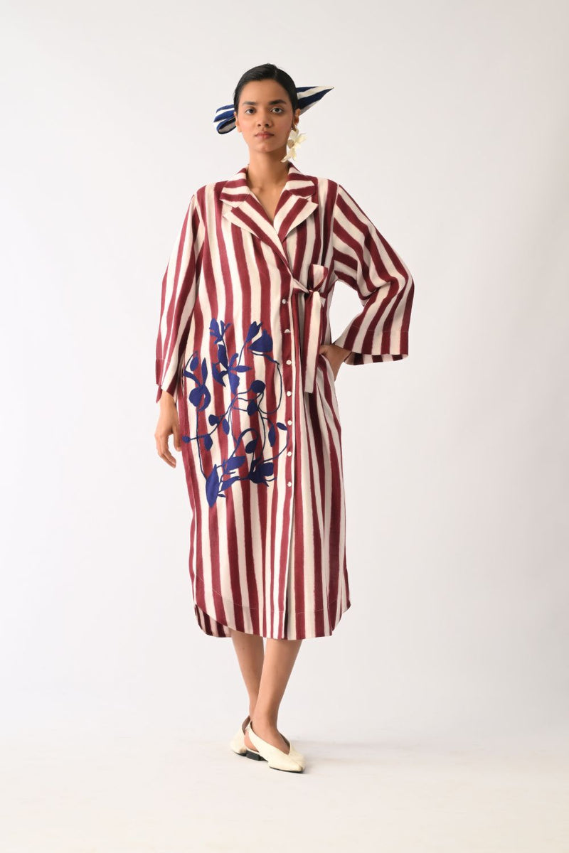 Revolt Bric Wrap Appliqué Dress cotton dress by O'Frida in red & white for women Worldwide
