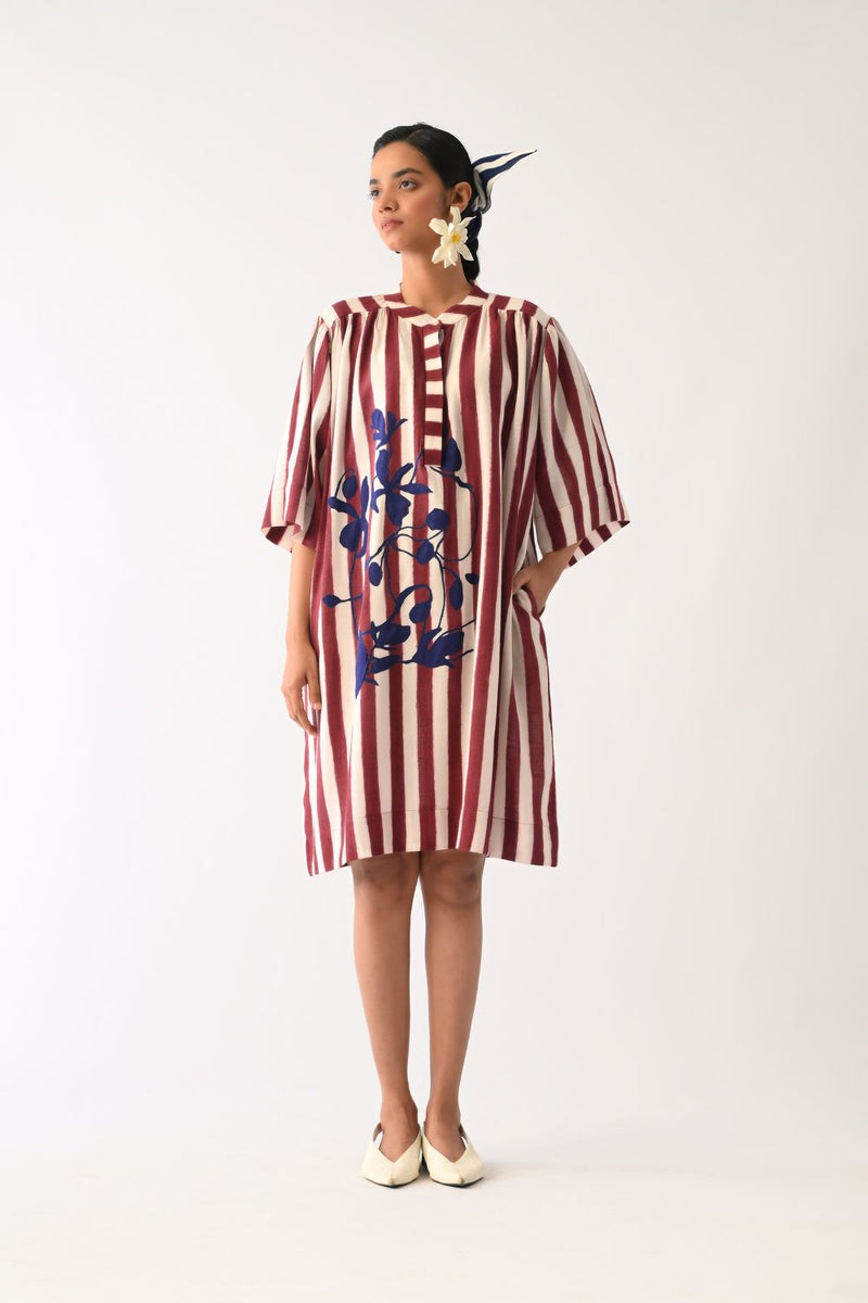 Revolt Bric Beach Appliqué Dress cotton dress by O'Frida in red & white for women Worldwide
