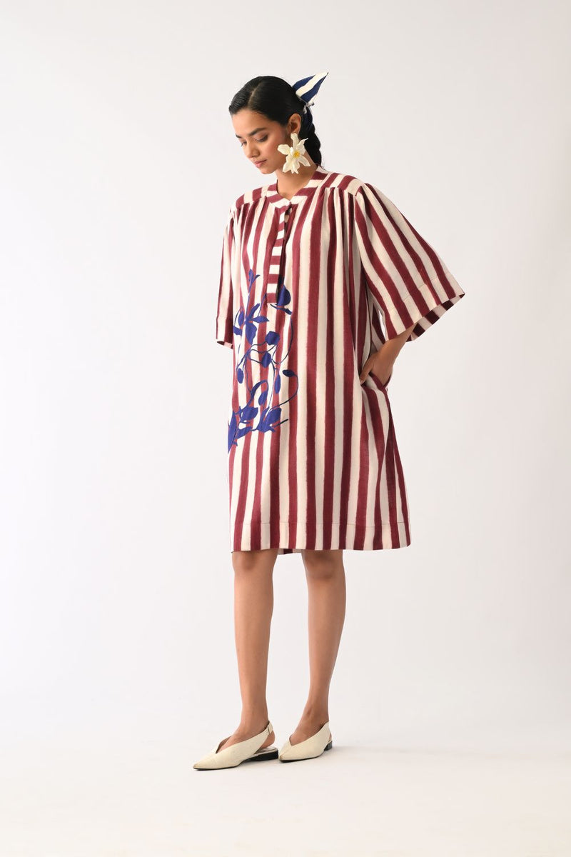 Revolt Bric Beach Appliqué Dress cotton dress by O'Frida in red & white for women Worldwide