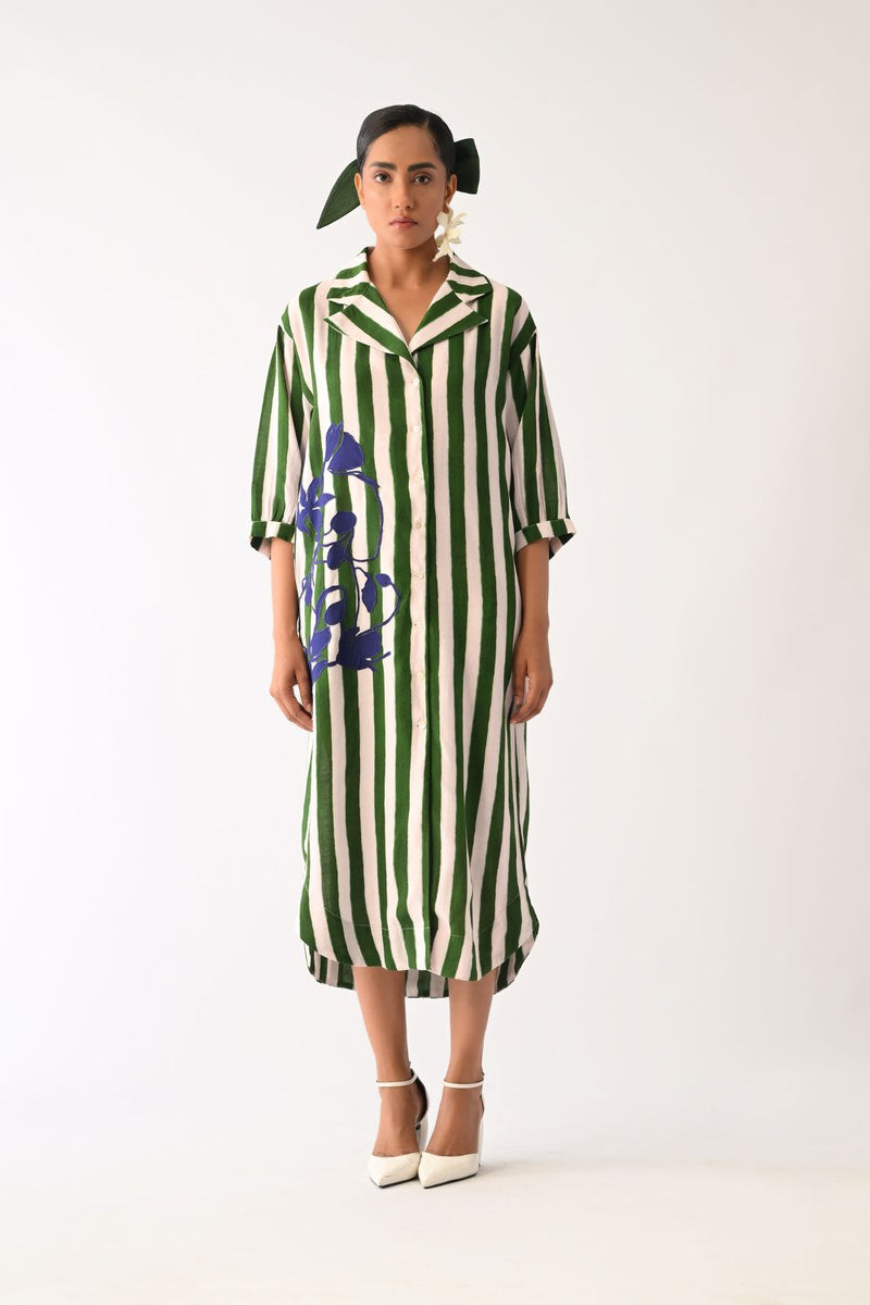 Revolt G Trench Appliqué Dress cotton dress by O'Frida in green & white for women Worldwide