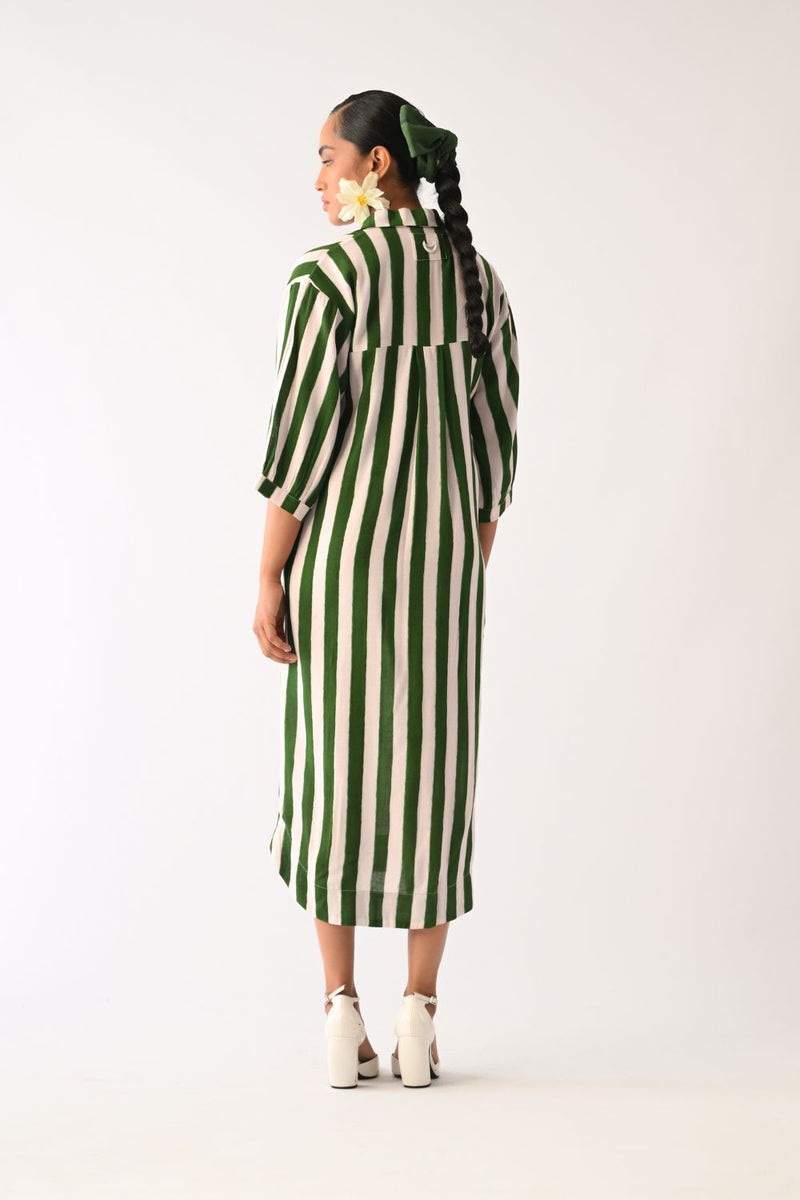 Revolt G Trench Appliqué Dress cotton dress by O'Frida in green & white for women Worldwide