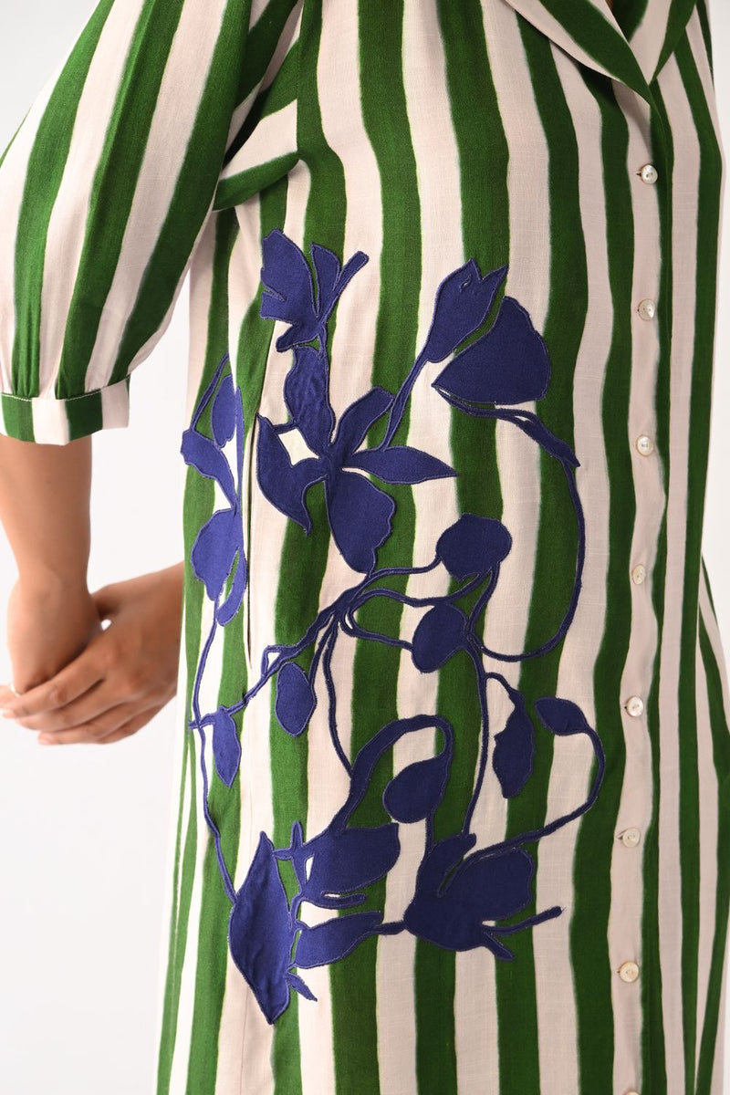 Revolt G Trench Appliqué Dress cotton dress by O'Frida in green & white for women Worldwide