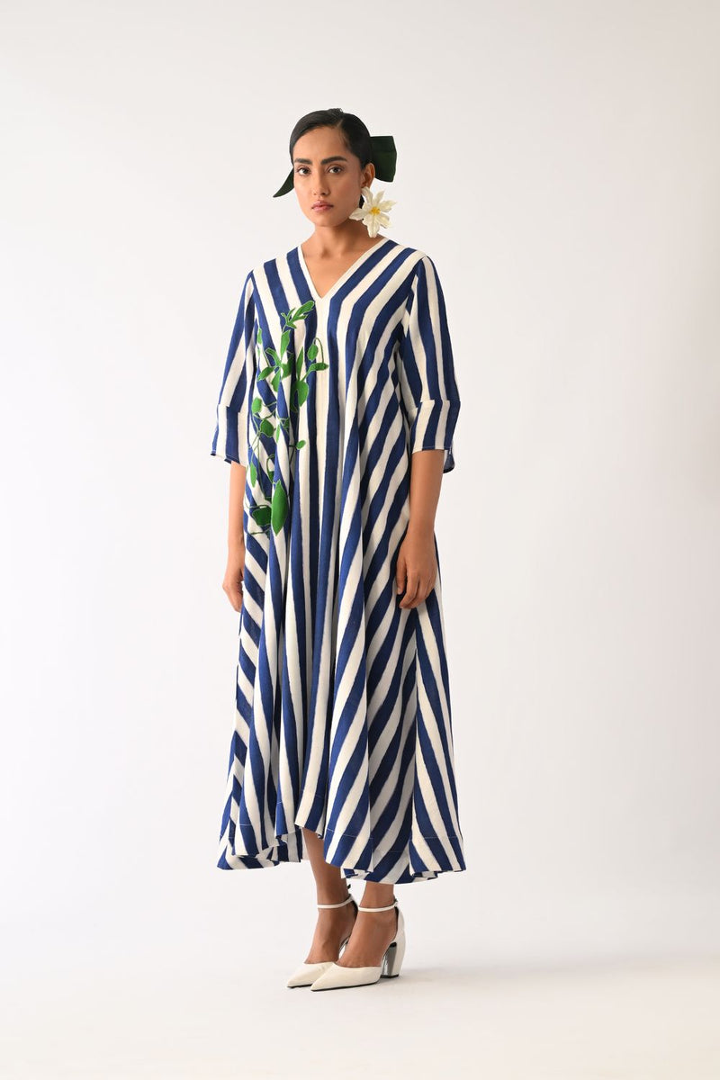 Revolt RB Mayflower Appliqué Dress cotton dress by O'Frida in royal blue & white for women Worldwide