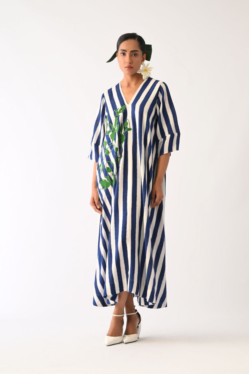 Revolt RB Mayflower Appliqué Dress cotton dress by O'Frida in royal blue & white for women Worldwide