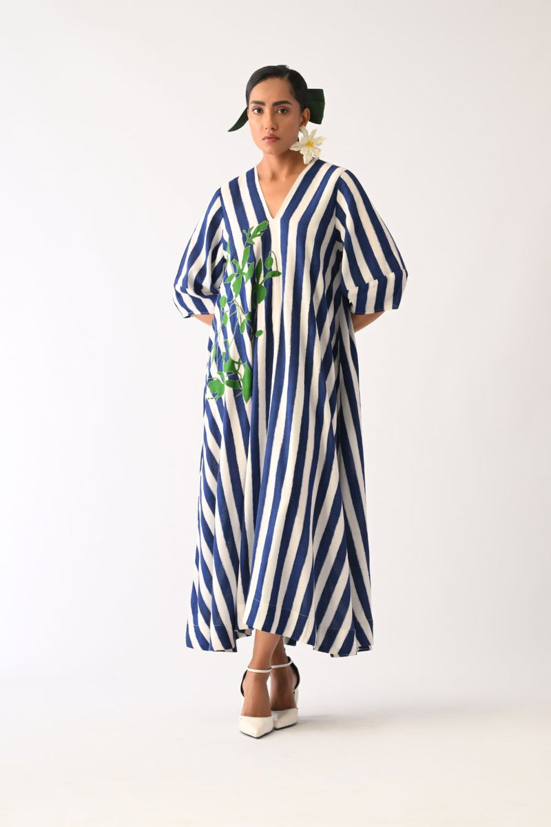 Revolt RB Mayflower Appliqué Dress cotton dress by O'Frida in royal blue & white for women Worldwide
