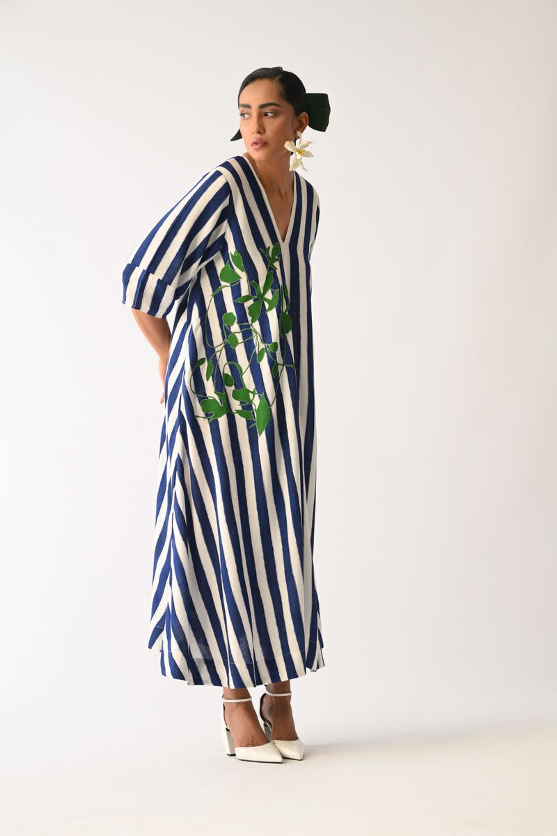 Revolt RB Mayflower Appliqué Dress cotton dress by O'Frida in royal blue & white for women Worldwide