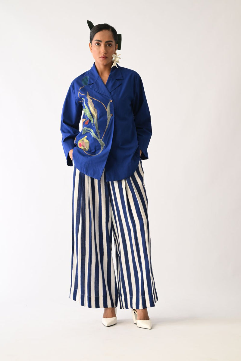 Revolt RB PP pant cotton pant/trouser by O'Frida in royal blue & white for women Worldwide