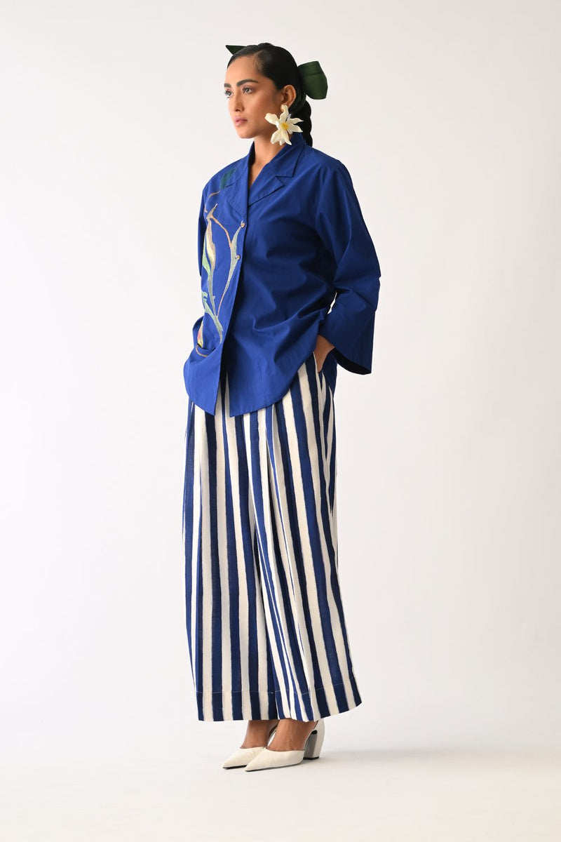 Revolt RB PP pant cotton pant/trouser by O'Frida in royal blue & white for women Worldwide
