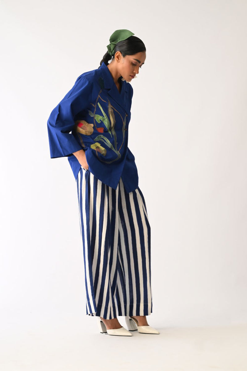 Revolt RB PP pant cotton pant/trouser by O'Frida in royal blue & white for women Worldwide