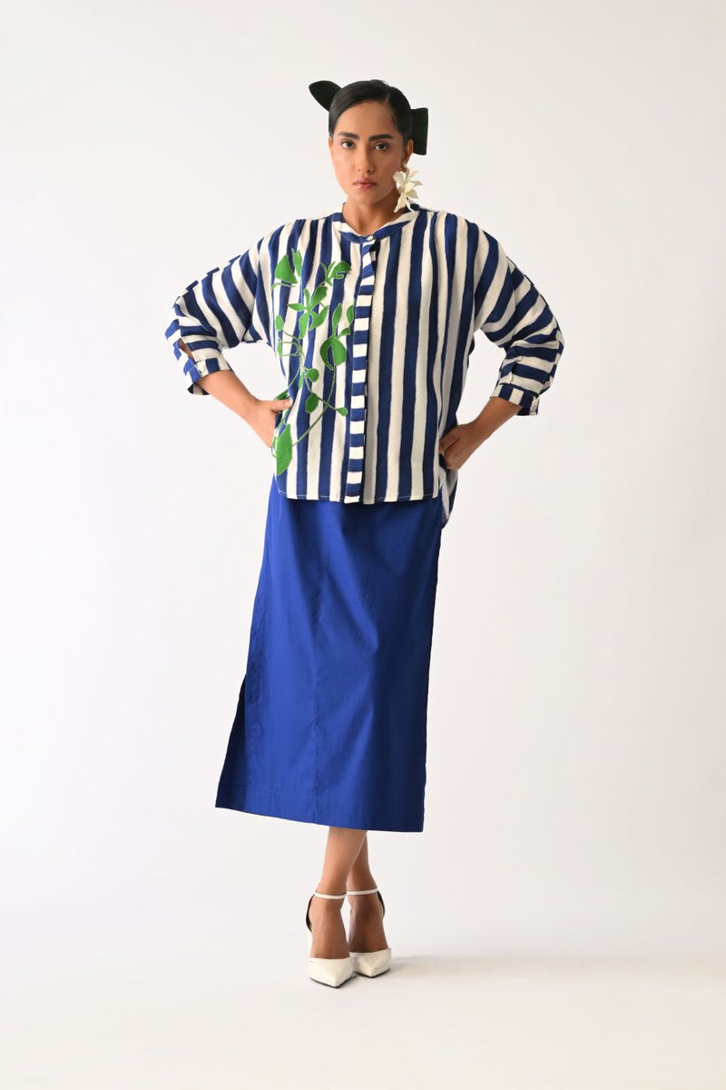 Revolt RB Rj Appliqué Top cotton top/shirt by O'Frida in royal blue & white for women Worldwide