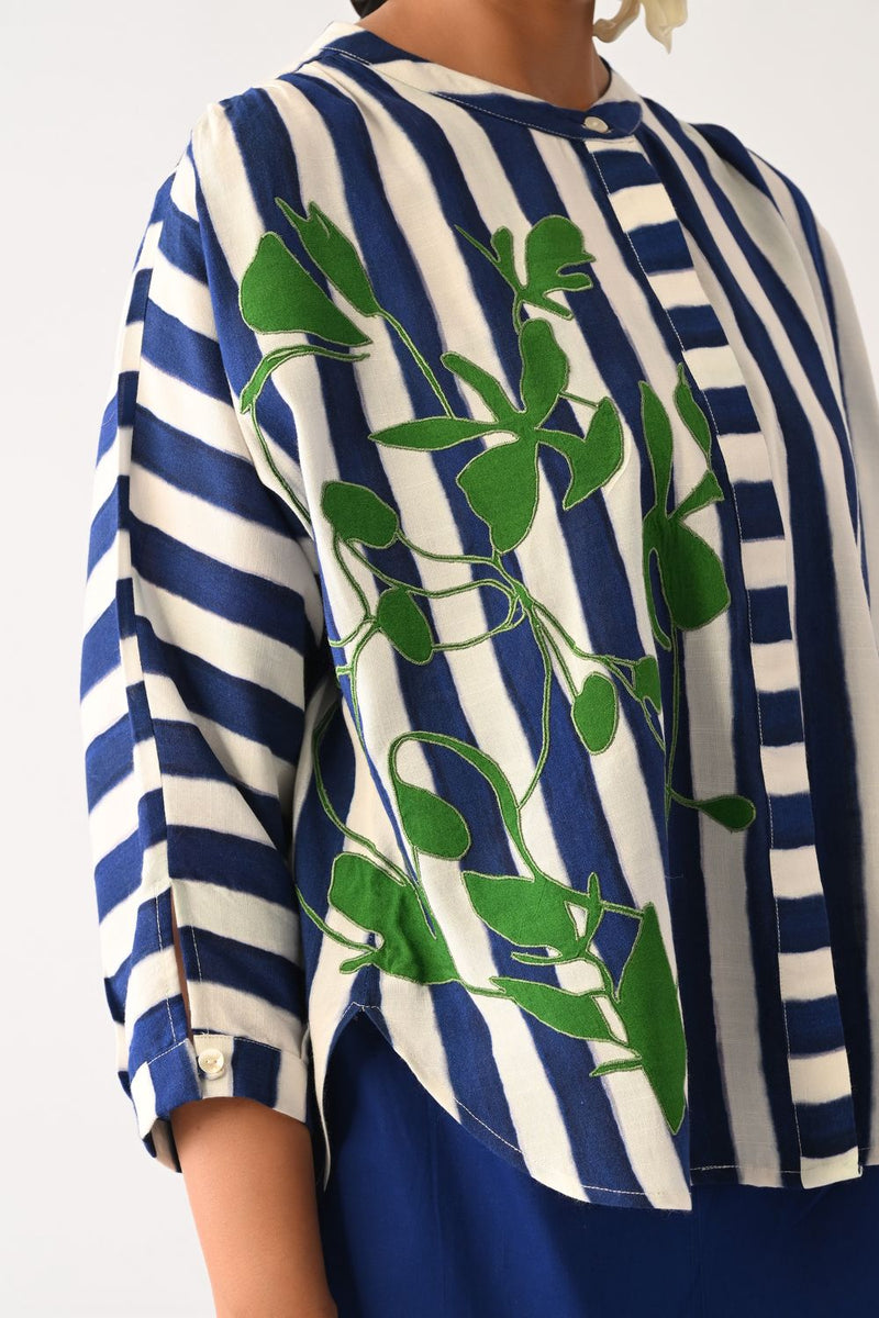 Revolt RB Rj Appliqué Top cotton top/shirt by O'Frida in royal blue & white for women Worldwide