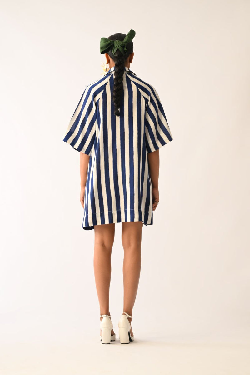 Revolt RB Trench Aline Short Appliqué Dress cotton dress by O'Frida in royal blue & white for women Worldwide