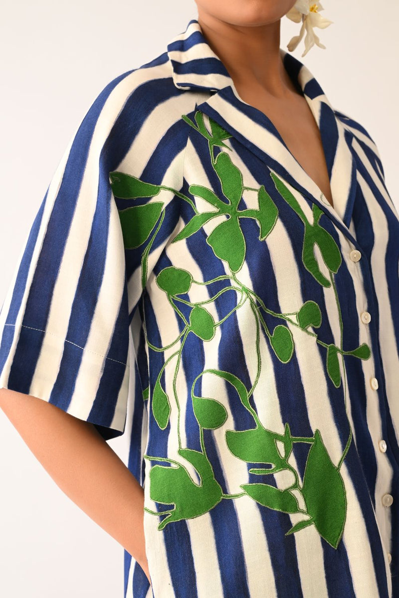 Revolt RB Trench Aline Short Appliqué Dress cotton dress by O'Frida in royal blue & white for women Worldwide