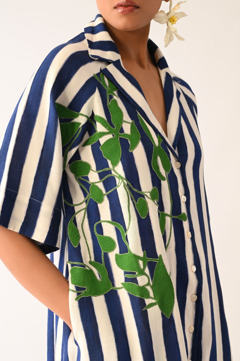 Revolt RB Trench Aline Short Appliqué Dress cotton dress by O'Frida in royal blue & white for women Worldwide