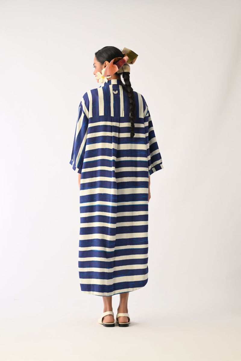 Prussian Trench Dress twill slub dress by O'Frida in royal blue & white for women Worldwide