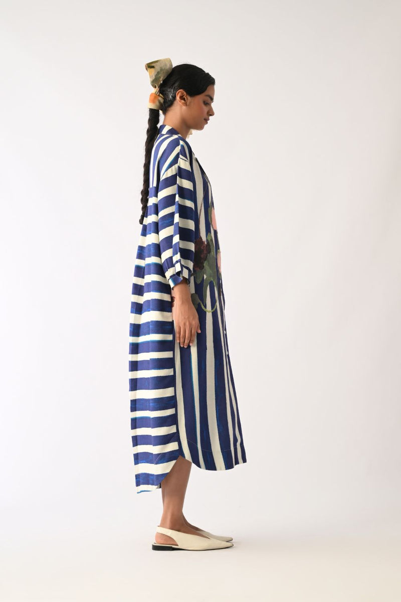 Prussian Trench Dress twill slub dress by O'Frida in royal blue & white for women Worldwide
