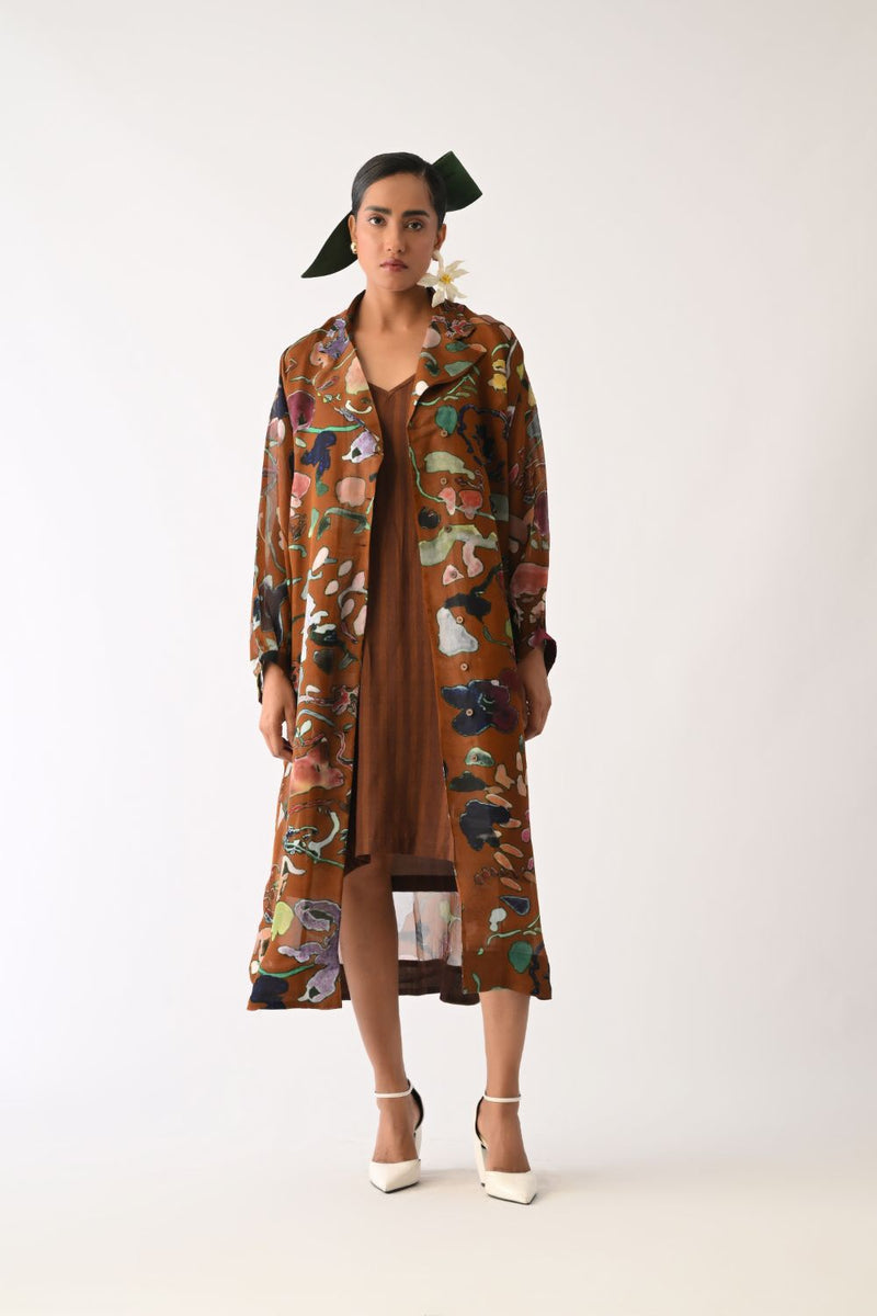 Brown Stripes Slip Dress cotton dress by O'Frida in brown for women Worldwide