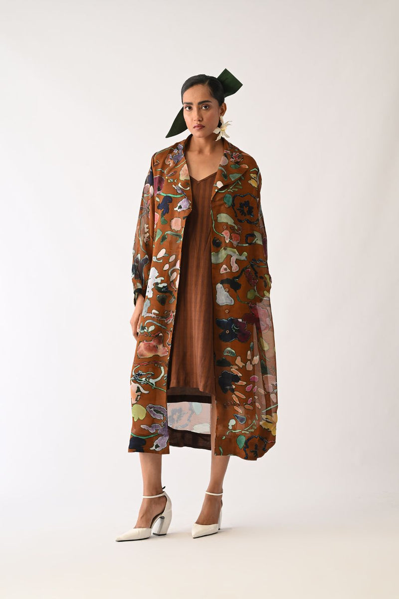 Brown Stripes Slip Dress cotton dress by O'Frida in brown for women Worldwide