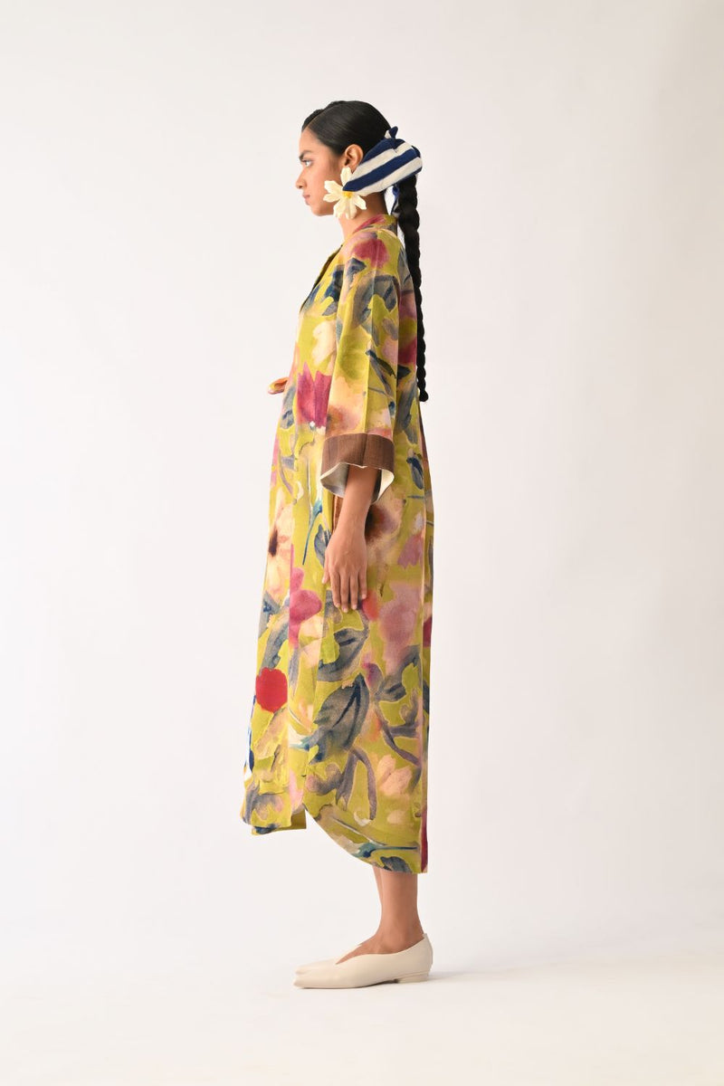 Liberty Olive Wrap Dress cotton dress by O'Frida in olive for women Worldwide