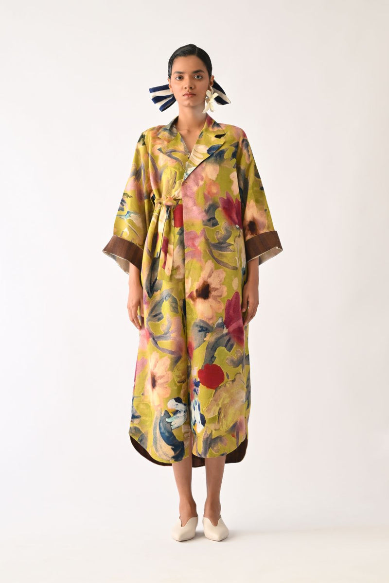 Liberty Olive Wrap Dress cotton dress by O'Frida in olive for women Worldwide