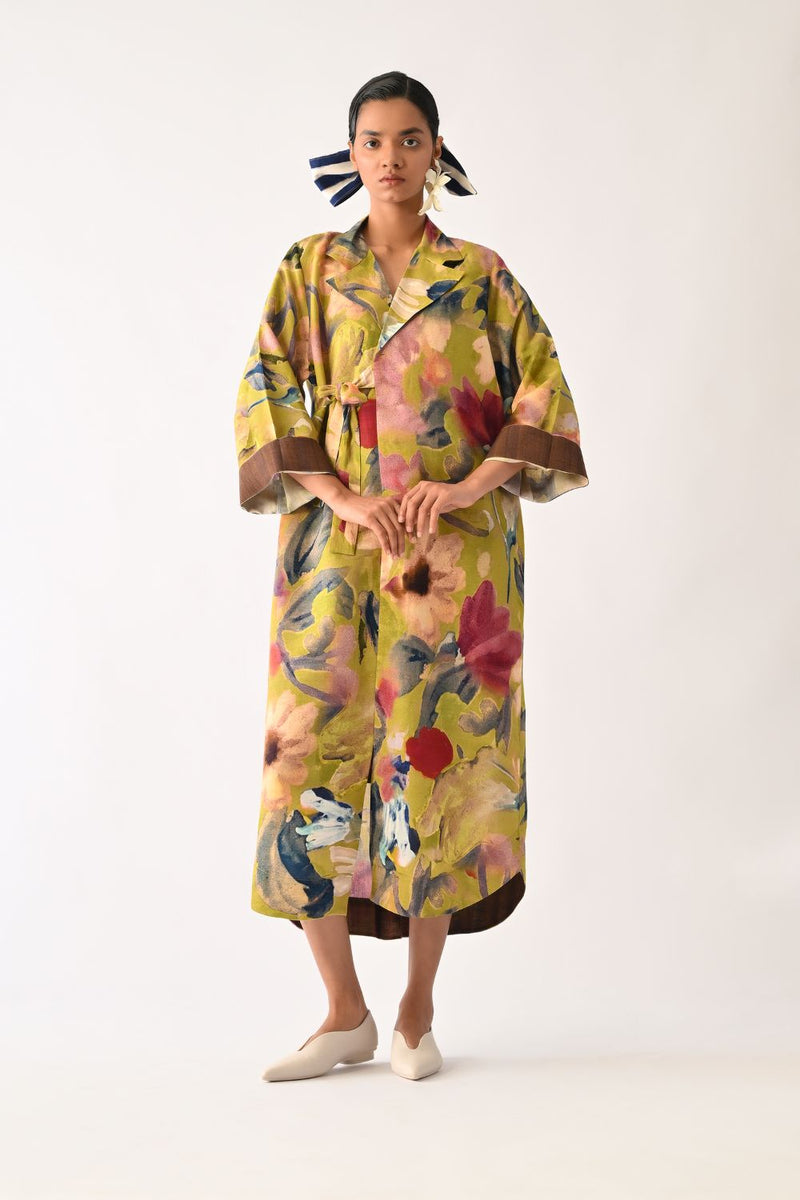 Liberty Olive Wrap Dress cotton dress by O'Frida in olive for women Worldwide