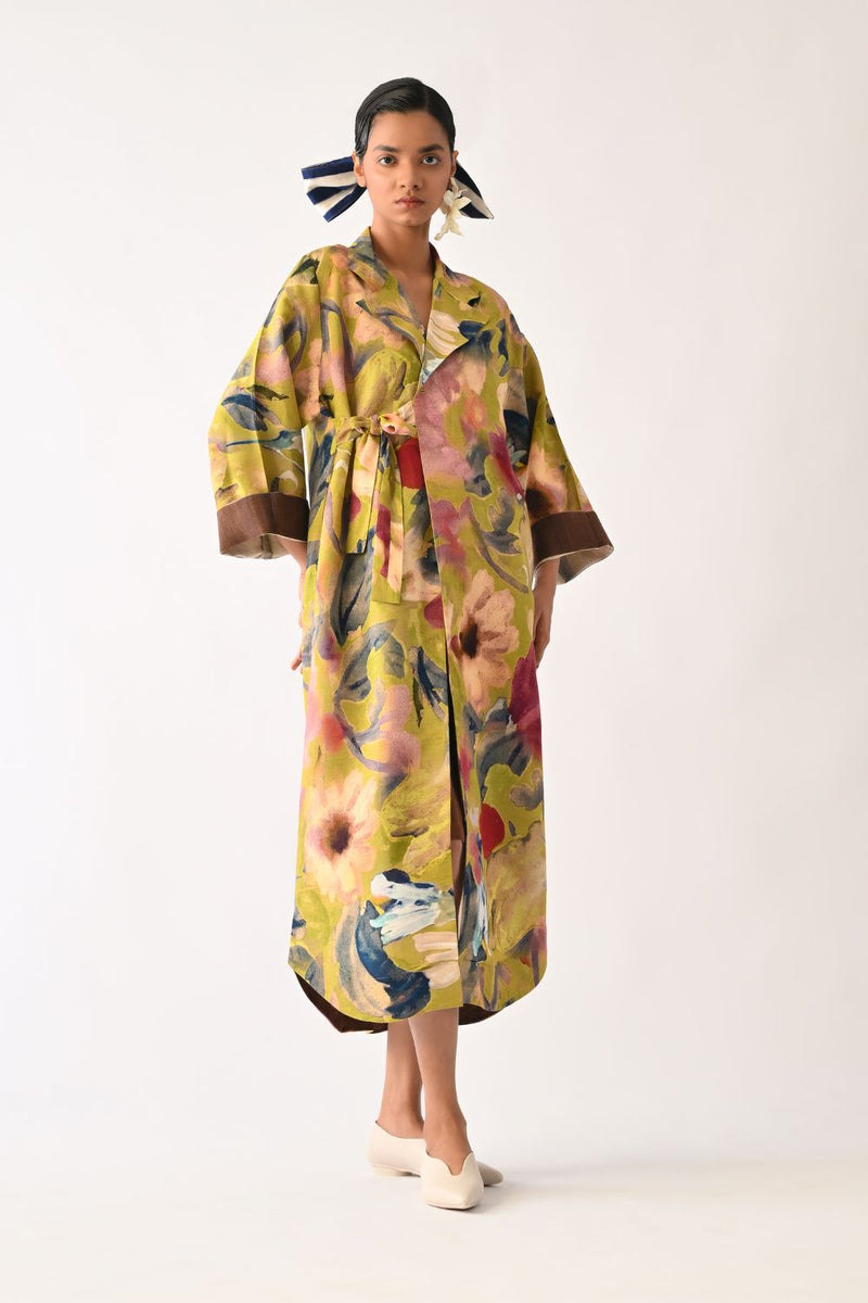 Liberty Olive Wrap Dress cotton dress by O'Frida in olive for women Worldwide