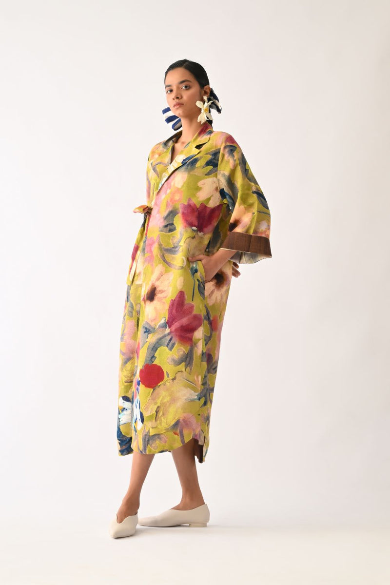 Liberty Olive Wrap Dress cotton dress by O'Frida in olive for women Worldwide