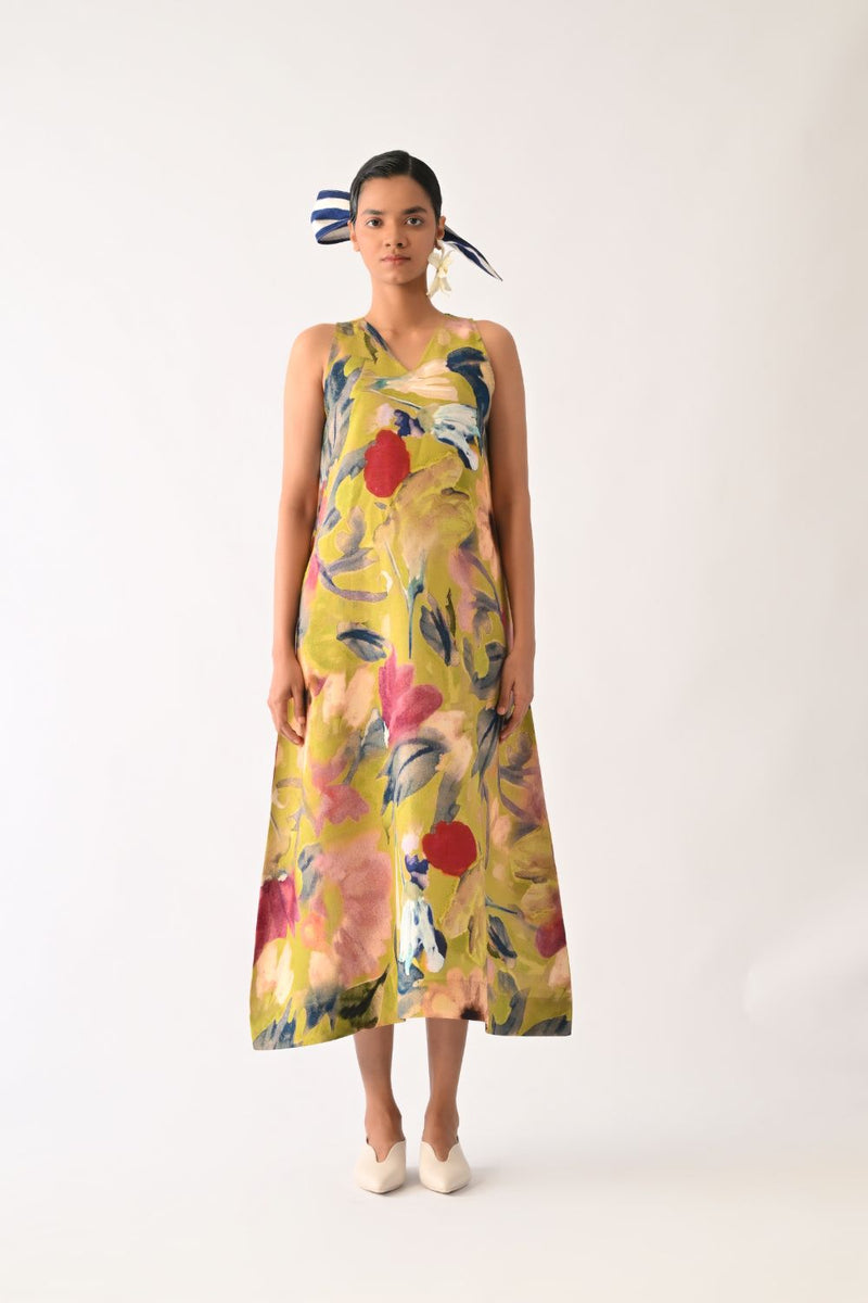 Liberty Olive Aline Dress cotton dress by O'Frida in olive for women Worldwide