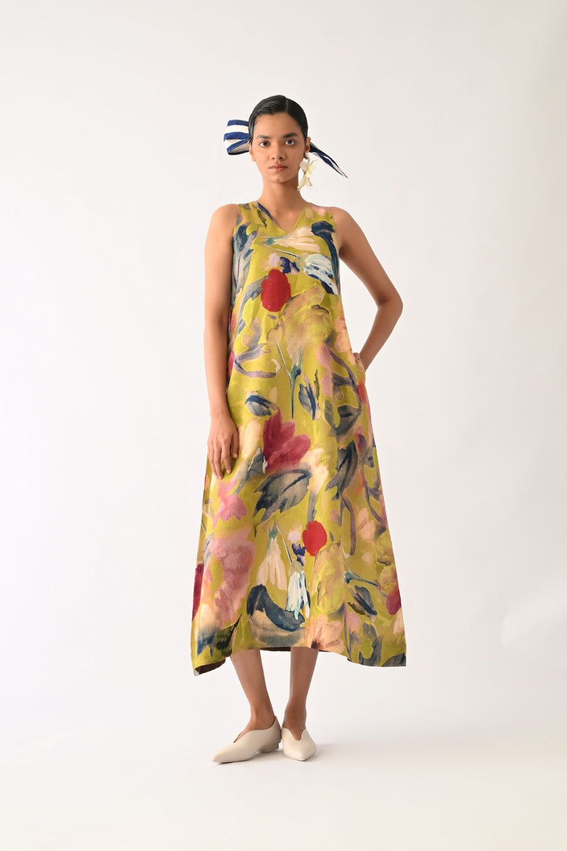 Liberty Olive Aline Dress cotton dress by O'Frida in olive for women Worldwide