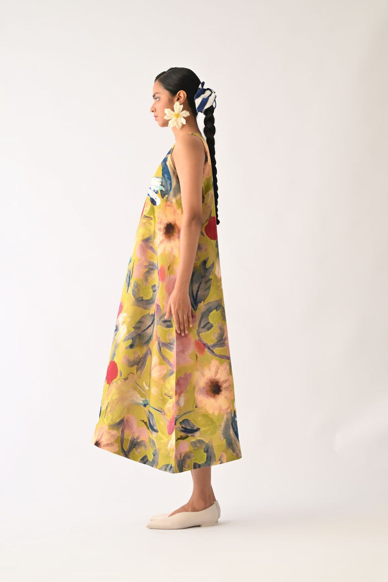 Liberty Olive Aline Dress cotton dress by O'Frida in olive for women Worldwide