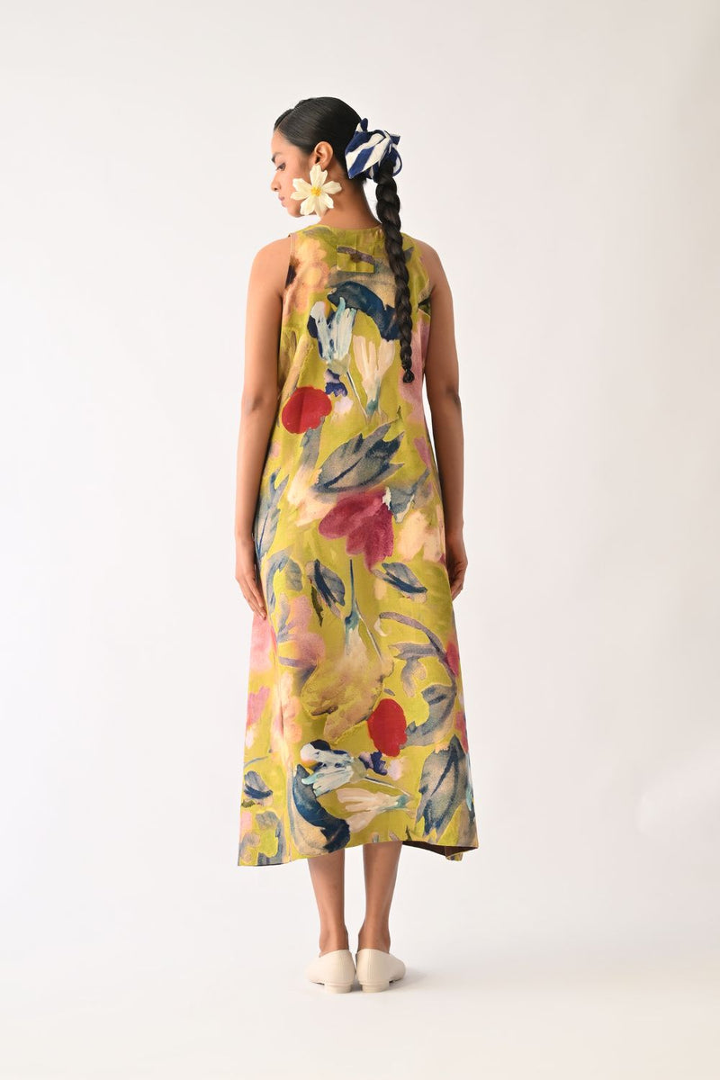 Liberty Olive Aline Dress cotton dress by O'Frida in olive for women Worldwide