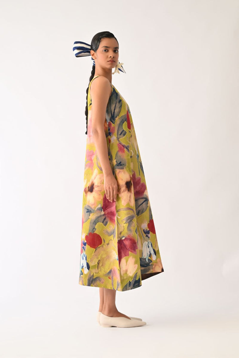 Liberty Olive Aline Dress cotton dress by O'Frida in olive for women Worldwide