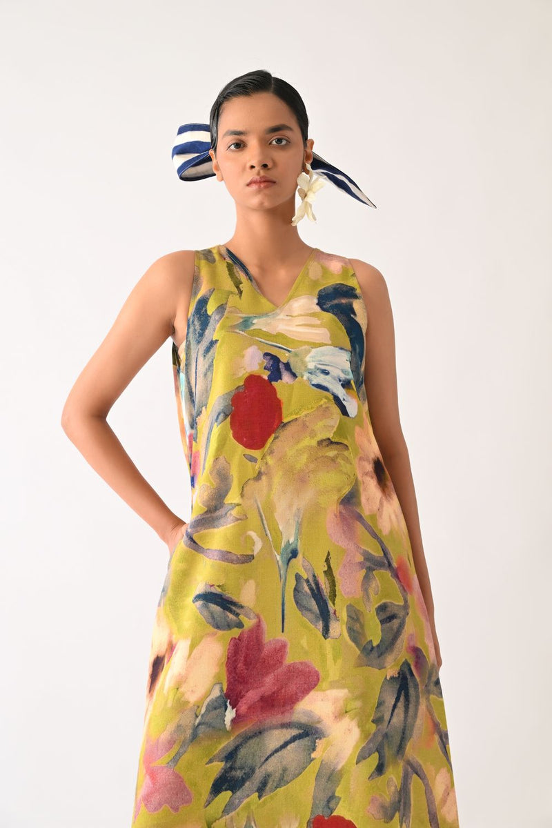 Liberty Olive Aline Dress cotton dress by O'Frida in olive for women Worldwide