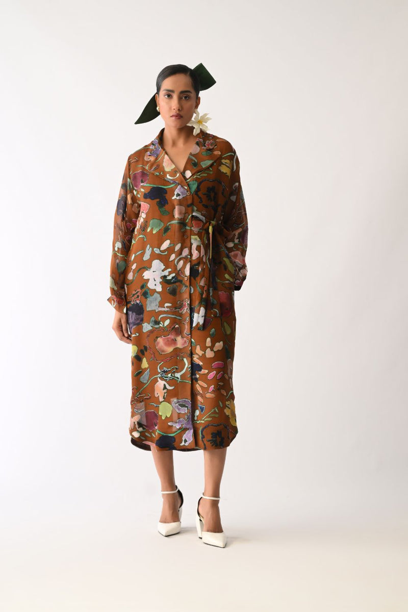 Luminia Brown Wrap Dress organza dress by O'Frida in brown for women Worldwide