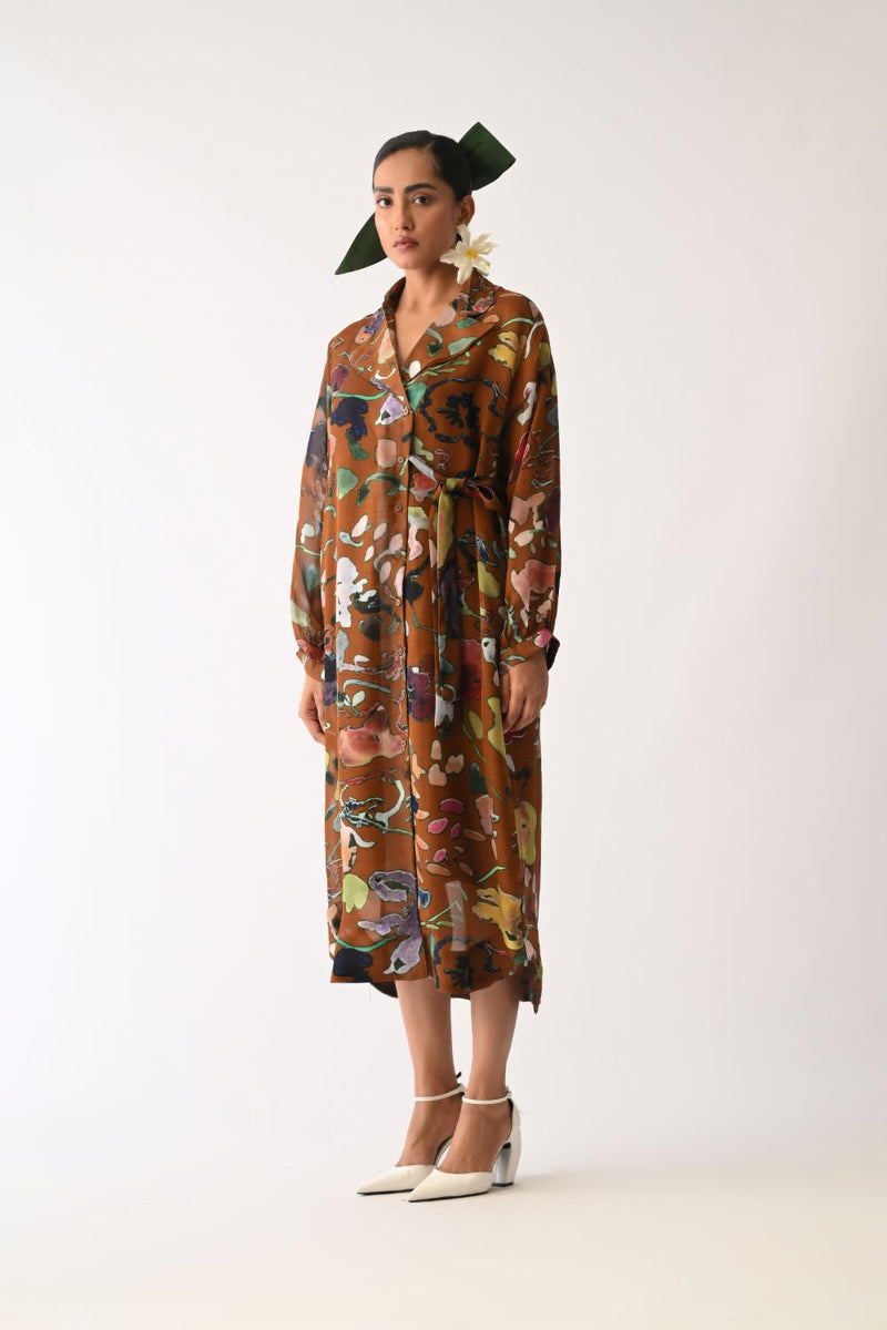 Luminia Brown Wrap Dress organza dress by O'Frida in brown for women Worldwide