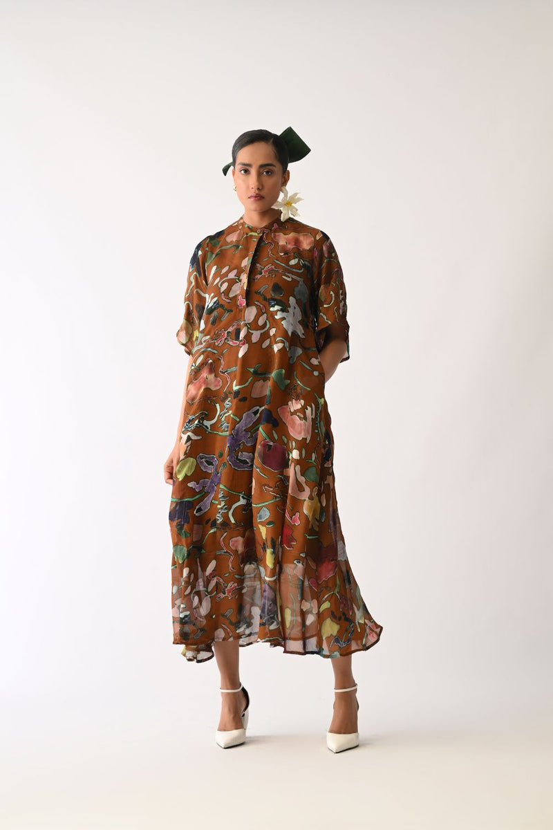 Luminia Brown Overlay Dress organza dress by O'Frida in brown for women Worldwide