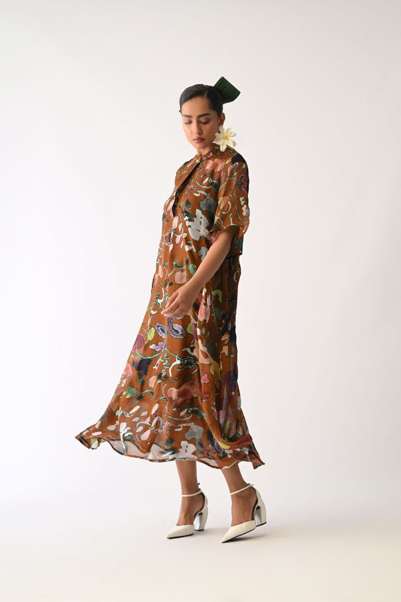 Luminia Brown Overlay Dress organza dress by O'Frida in brown for women Worldwide
