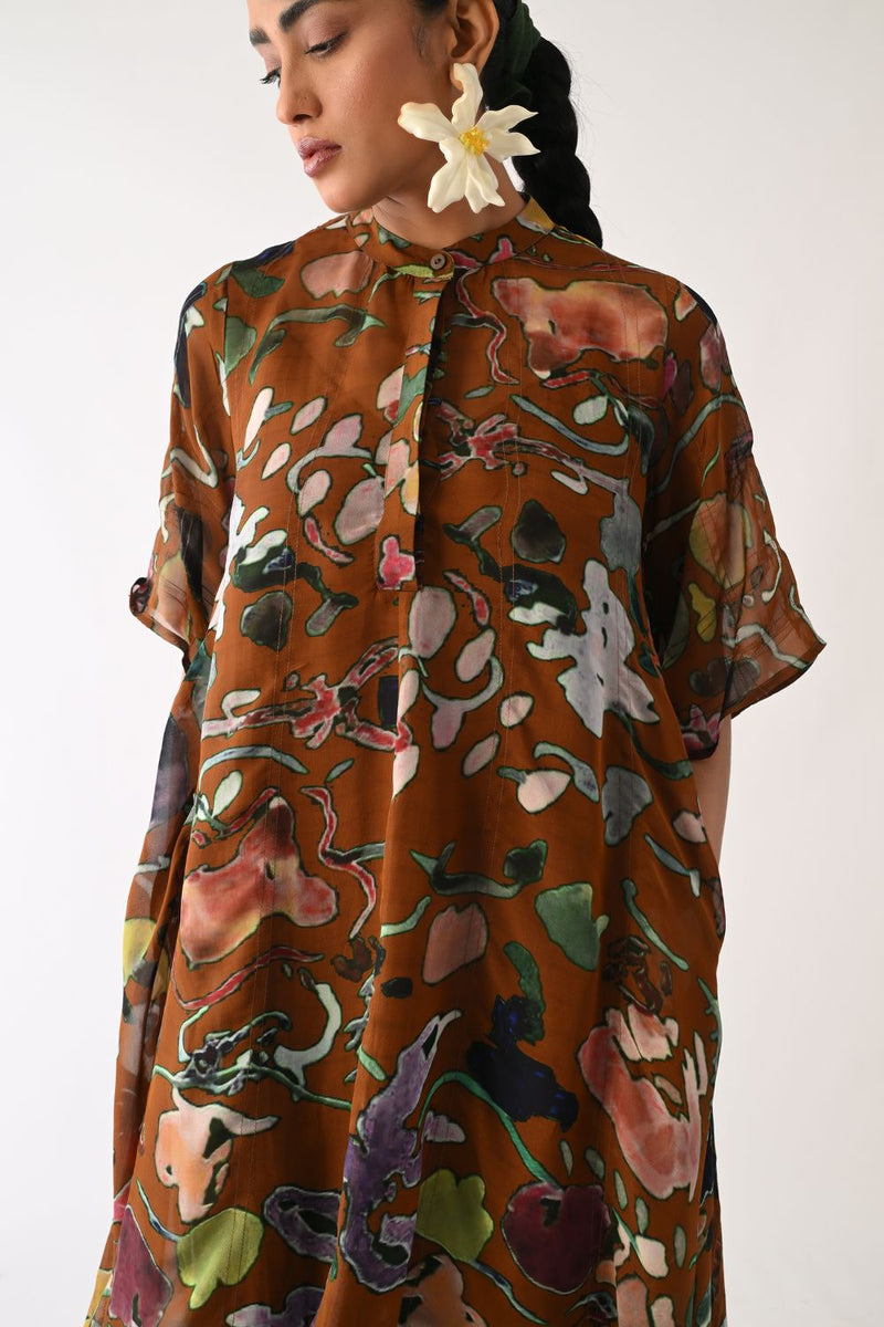 Luminia Brown Overlay Dress organza dress by O'Frida in brown for women Worldwide