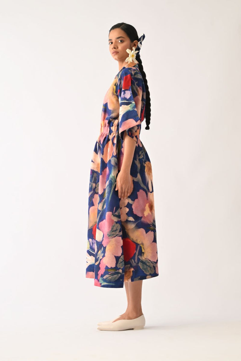 Liberty RB Poem Dress cotton dress by O'Frida in royal blue for women Worldwide