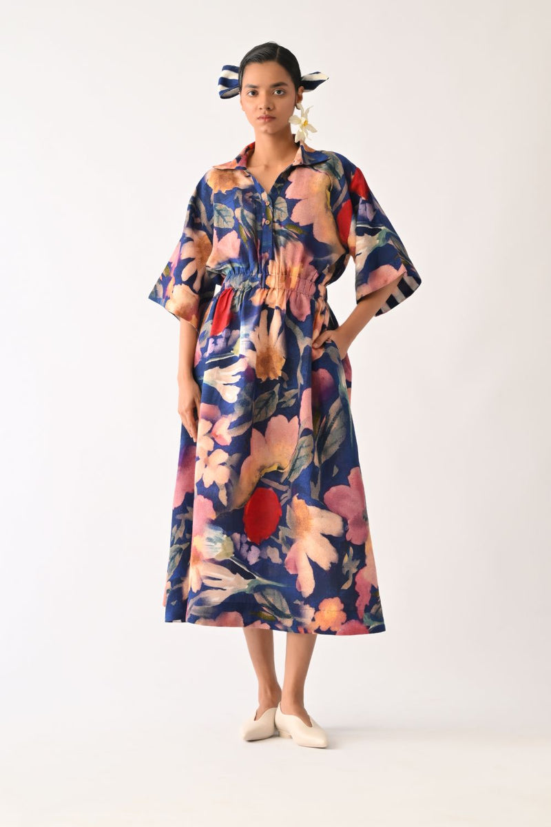 Liberty RB Poem Dress cotton dress by O'Frida in royal blue for women Worldwide