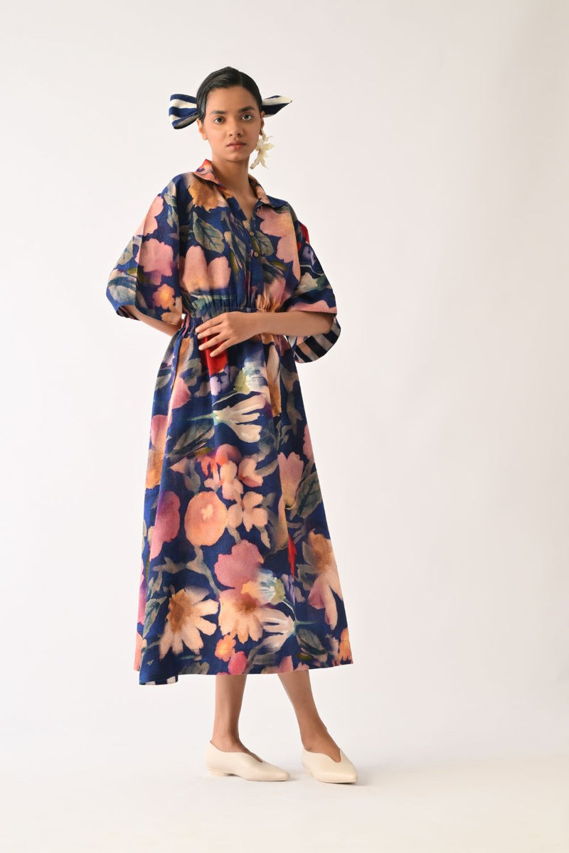 Liberty RB Poem Dress cotton dress by O'Frida in royal blue for women Worldwide