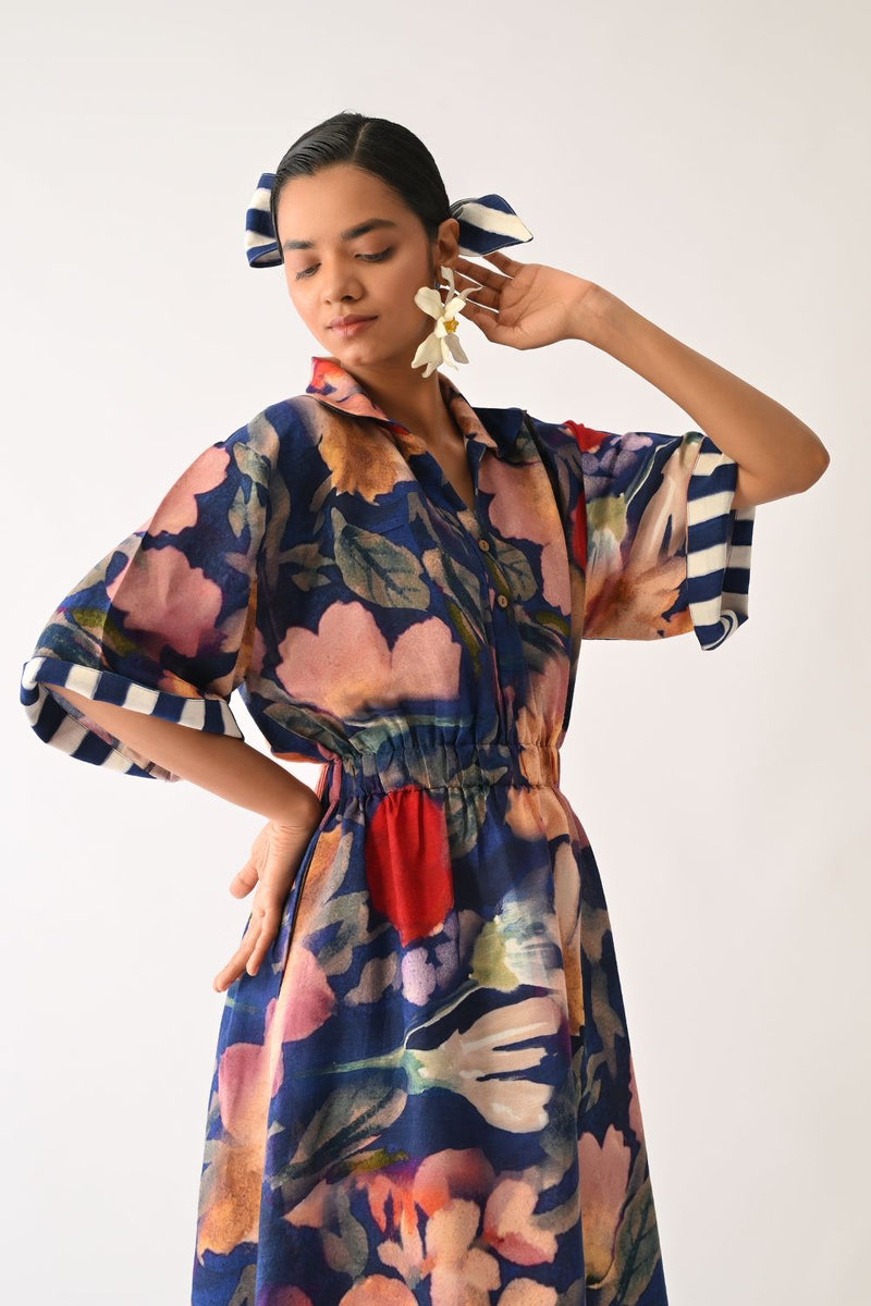 Liberty RB Poem Dress cotton dress by O'Frida in royal blue for women Worldwide