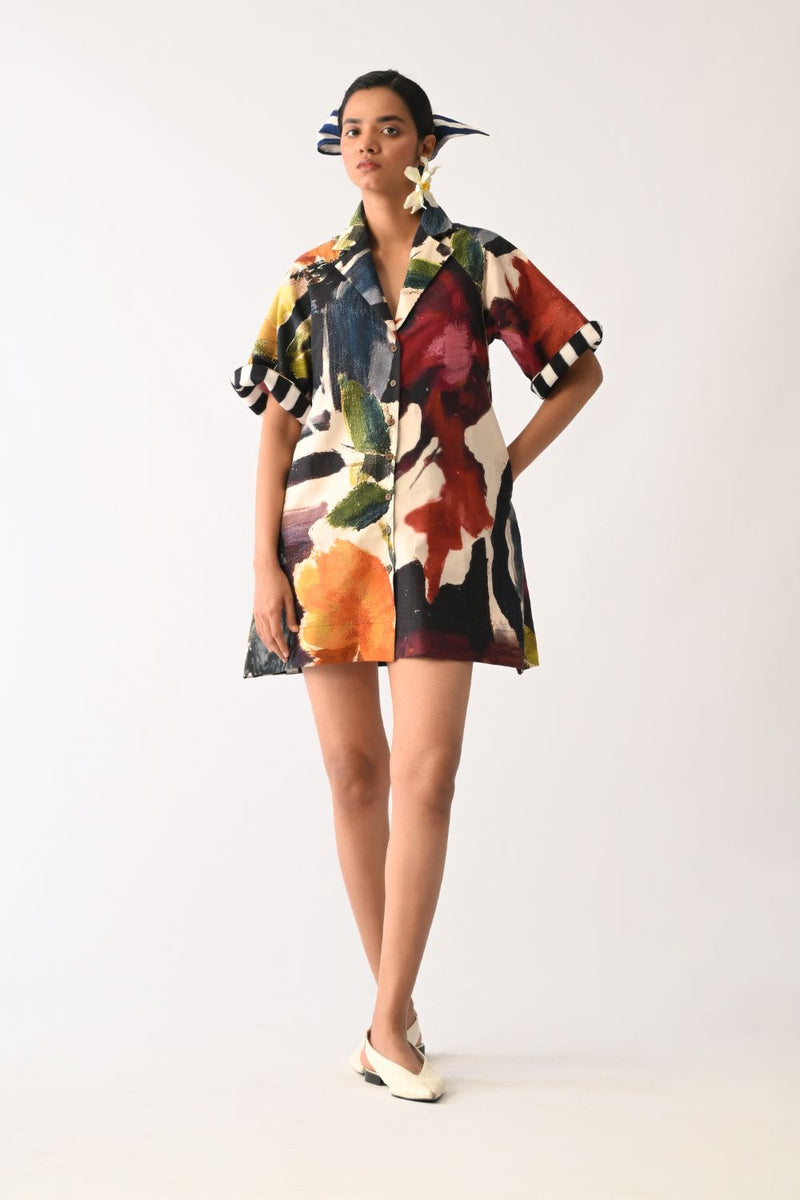 Noir Trench Aline Short Dress cotton dress by O'Frida in multicolour for women Worldwide