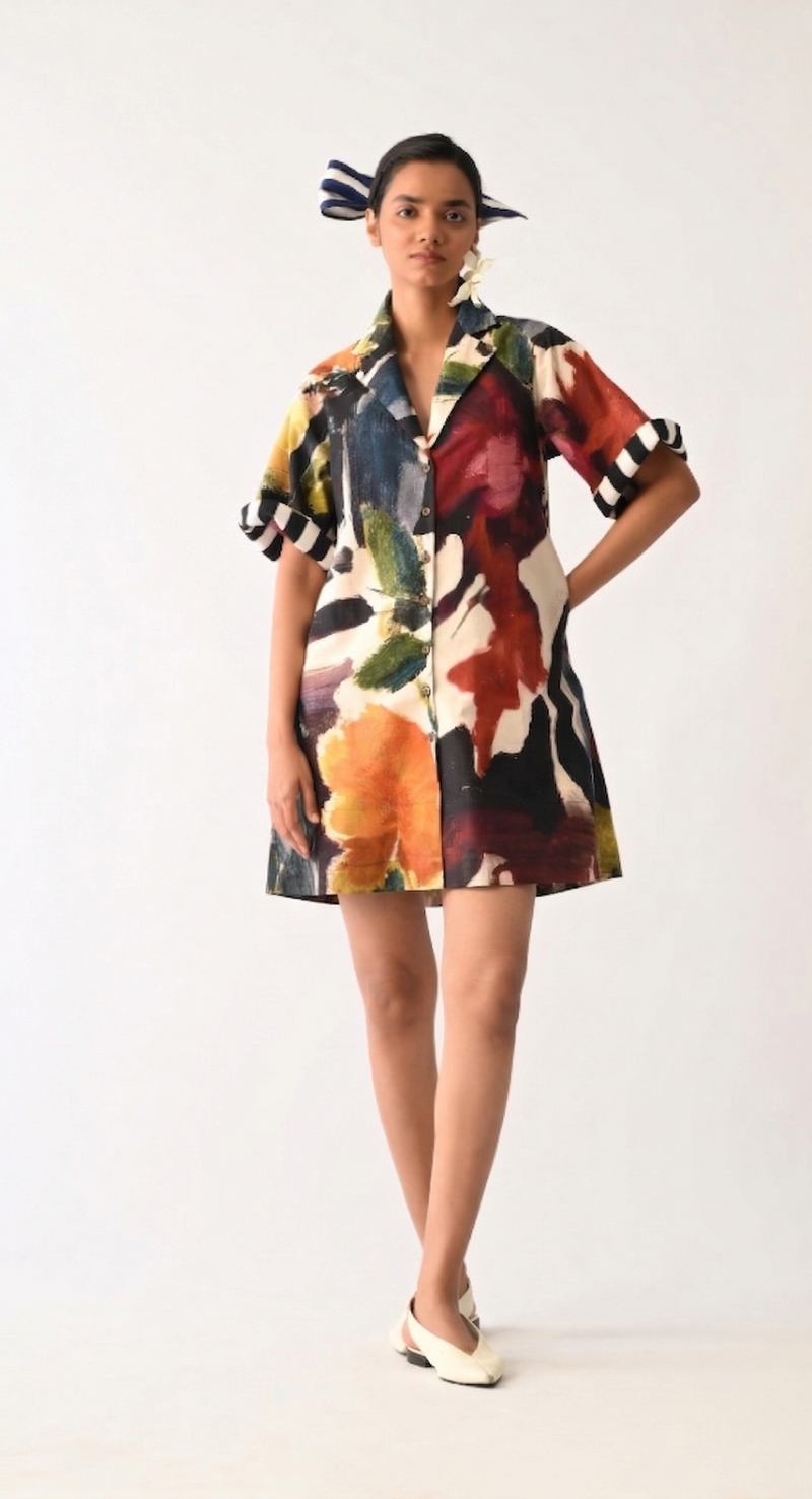 Noir Trench Aline Short Dress cotton dress by O'Frida in multicolour for women Worldwide
